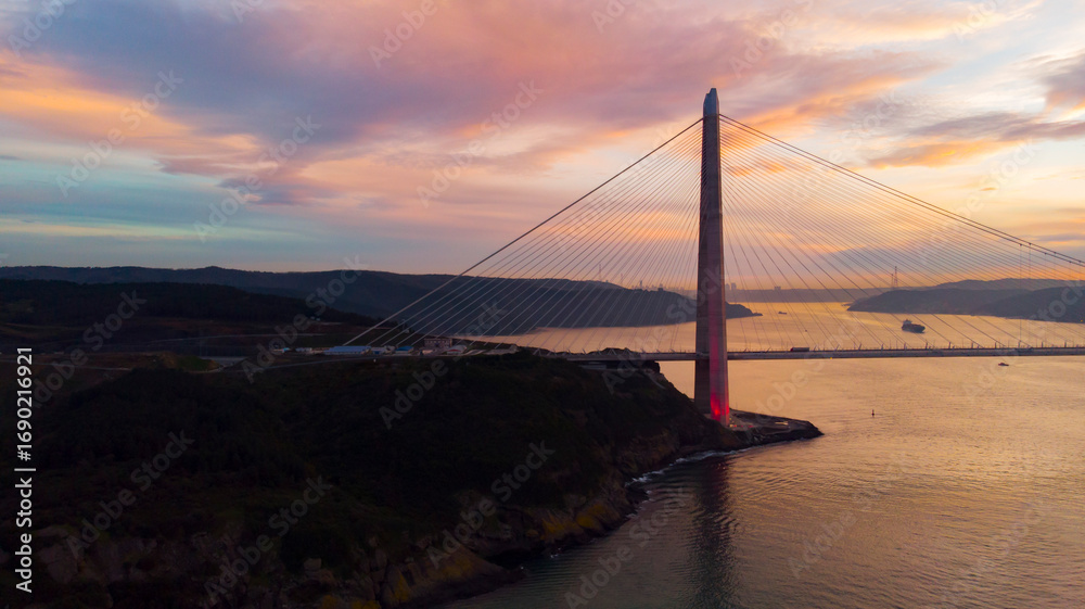 Obraz premium Yavuz Sultan Selim Bridge or the Third Bosphorus Bridge is a bridge built on the north side of the Istanbul Bosphorus overlooking the Black Sea.