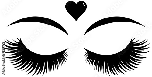 Dramatic eyelashes with heart accent for beauty & glamour, modern lash extensions