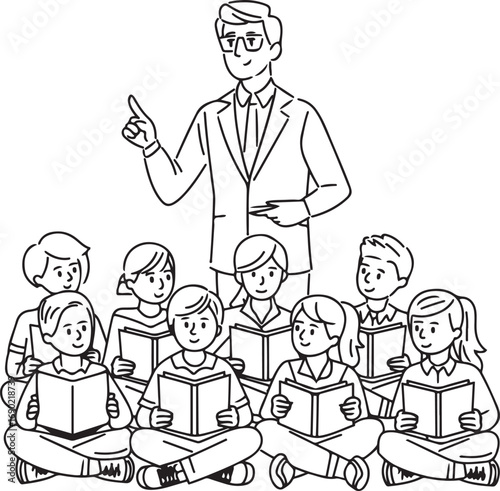Teacher Teaching Students Vector Illustration Classroom Learning Education Design

