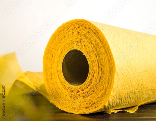 Rolled-up yellow cleaning paper