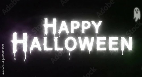 Happy Halloween Dripping Text Animation with Glowing Letters and Floating Ghost | Video Background