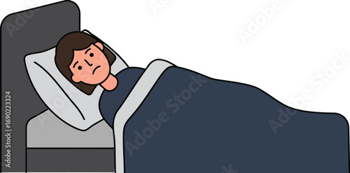 A woman lying in bed, looking sad and under a blanket, appears unwell, insomnia