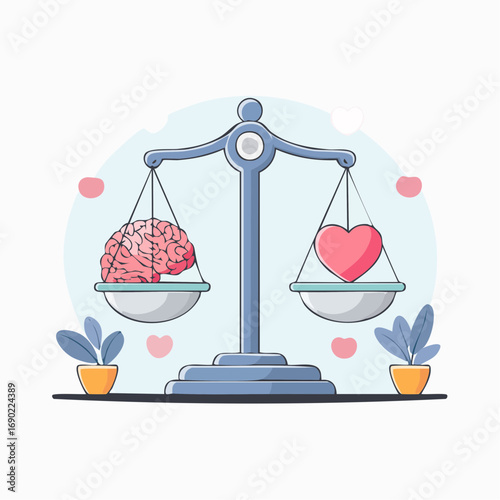 Brain And Heart On Balance Scale Illustration