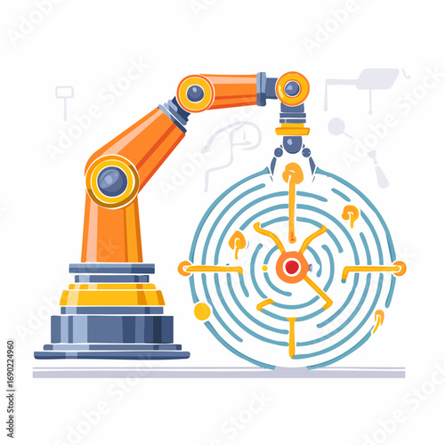 Orange And Yellow Robotic Arm Manipulating Circular Maze Pattern
