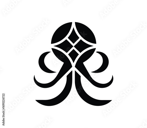 Abstract black octopus tentacles emblem symbol design decorative graphic
