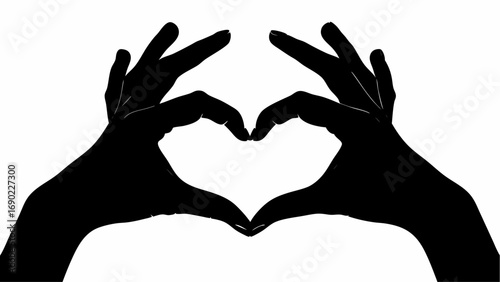 Two hands forming a heart shape in black silhouette against a white background showing love and affection