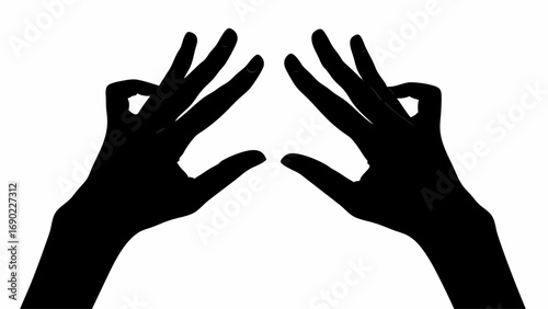 Two hands in silhouette forming a triangle shape with fingers and thumbs touching on a white background