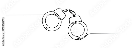 Minimalist single line sketch of handcuffs outline vector for security arrest law enforcement design