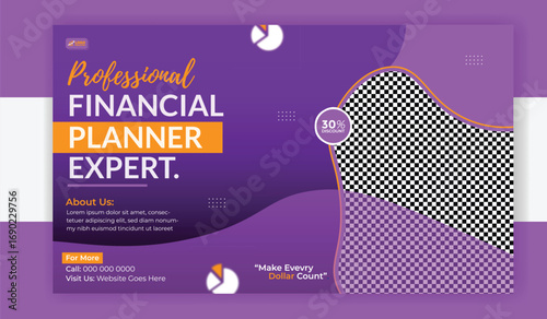 Professional financial planner expert banner with man in suit and graph isolated