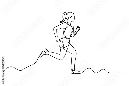 Continuous one line drawing of woman running athlete minimal vector illustration for sport fitness lifestyle