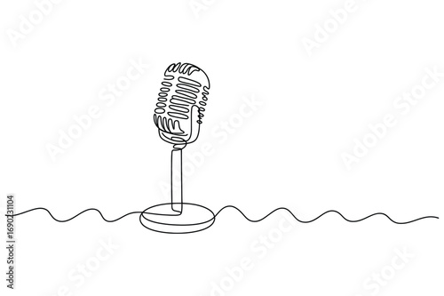 Abstract single line microphone drawing showing music podcast sound and voice concept