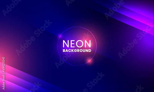 Neon Glowing Circle on Abstract Diagonal Gradient Background in Blue, Purple, and Pink – Futuristic Light Design for Digital Banner, Music Poster