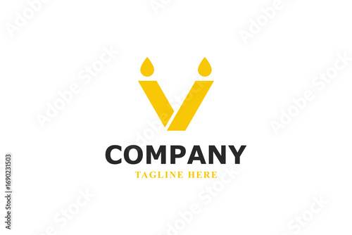 modern candle letter v logo design