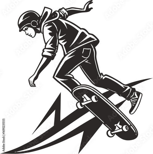 Black Silhouette Skateboard Icon Simple Vector
