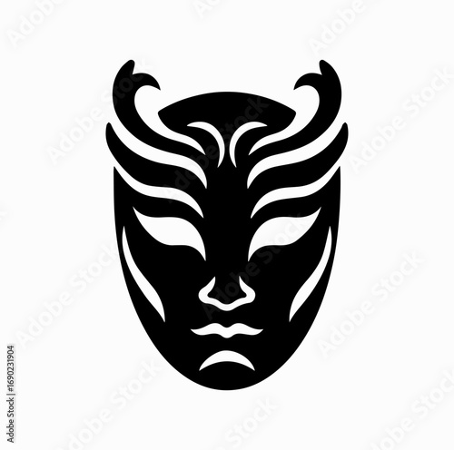 Japanese Mask Silhouette – Noh and Kabuki Theater Icon