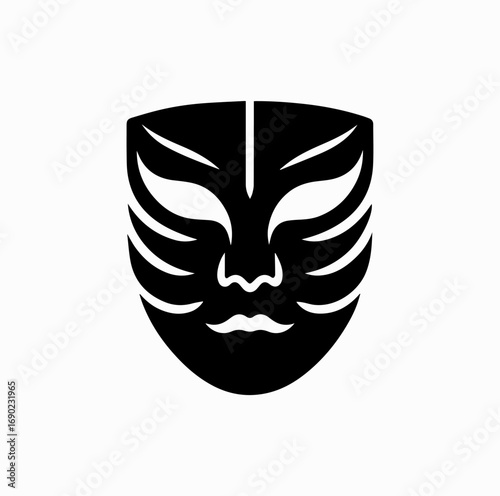 Japanese Mask Silhouette – Noh and Kabuki Theater Icon