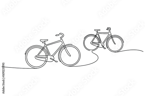 Minimal one line vector of bicycles representing sports recreation eco friendly mobility and fitness design