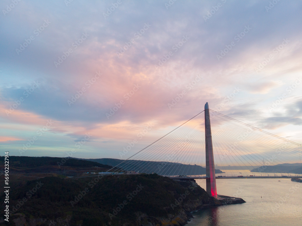 Obraz premium Yavuz Sultan Selim Bridge or the Third Bosphorus Bridge is a bridge built on the north side of the Istanbul Bosphorus overlooking the Black Sea.