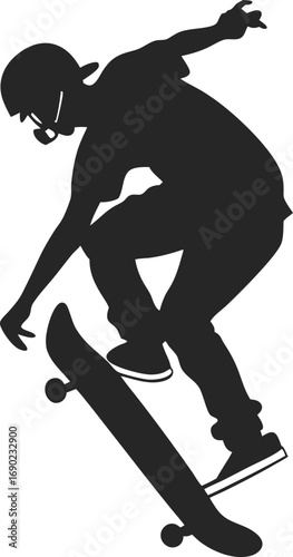 Black Silhouette Skater Holding Skateboard Vector
