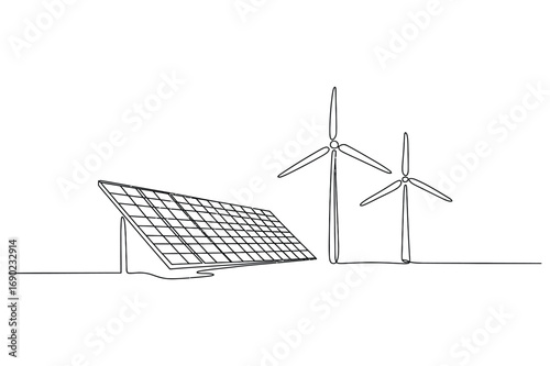 Minimal one line vector of clean energy representing eco friendly electricity environment and sustainable living design