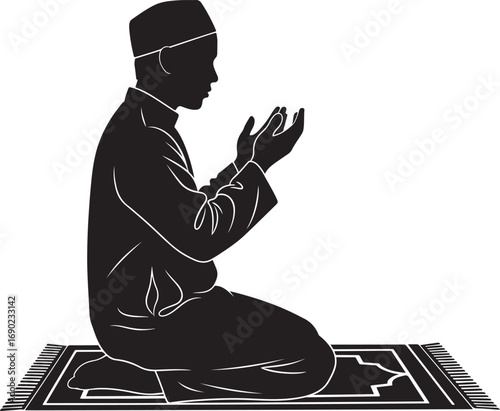 Muslim Prayer Silhouette Icon Islamic Worship Vector Graphic