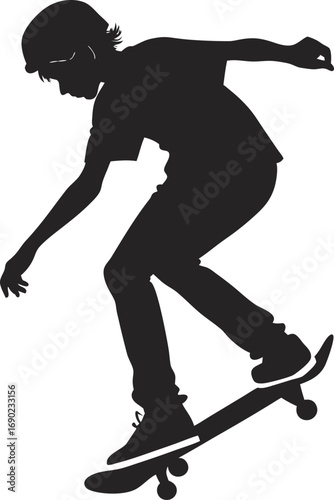 Black Silhouette Teenager Skateboarding Vector