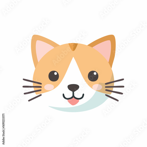 Adorable cartoon cat face with big eyes and pink cheeks brings joy to any project