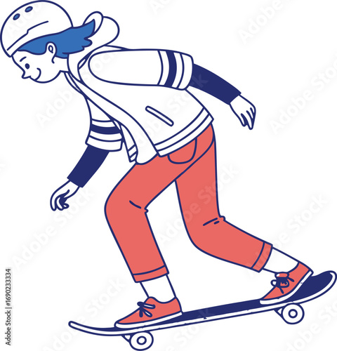 Flat Color Cool Skateboarder Character Vector