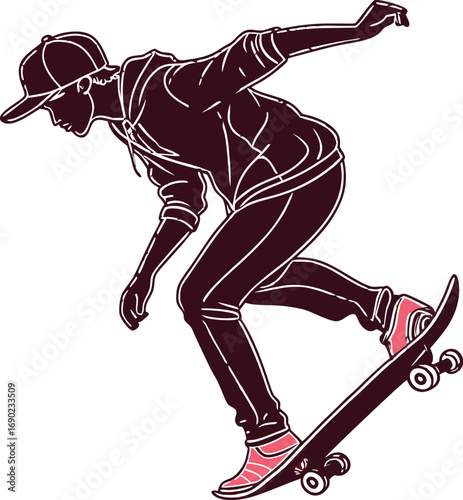 Black Silhouette Skater With Cap Doing Trick Vector