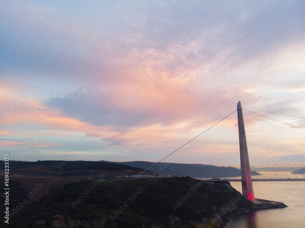 Obraz premium Yavuz Sultan Selim Bridge or the Third Bosphorus Bridge is a bridge built on the north side of the Istanbul Bosphorus overlooking the Black Sea.