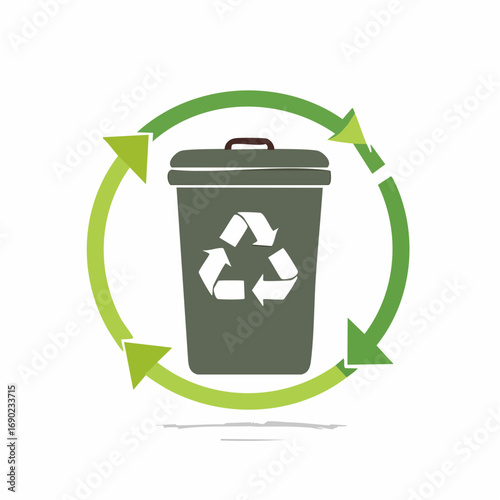 Promote sustainability with a recycling bin icon and circular arrows symbolizing environmental care and reuse