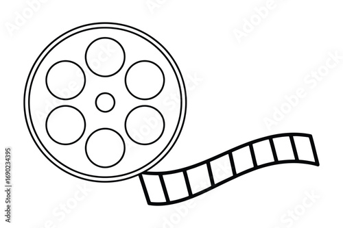 Continuous line drawing of film reel symbolizing cinema movie industry video and entertainment art illustration
