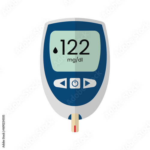 Diabetes checking machine with digital screen isolated on white background in flat style