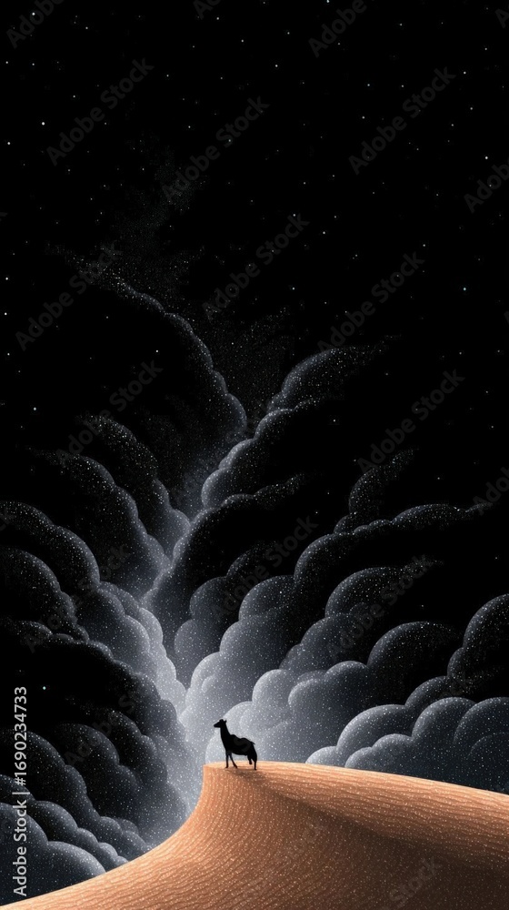 Obraz premium Lonely Figure on a Desert Dune Under a Starry Night