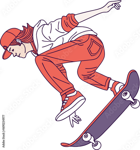 Flat Color Skateboard Player Jumping High Vector
