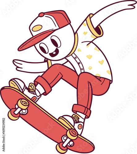 Flat Color Skateboard Character Jumping Vector