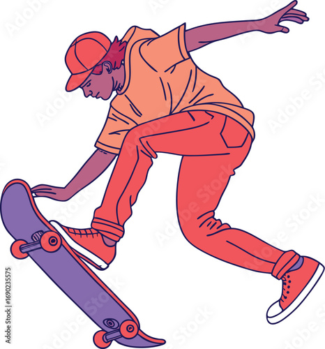 Flat Color Skateboarder Balancing Trick Vector