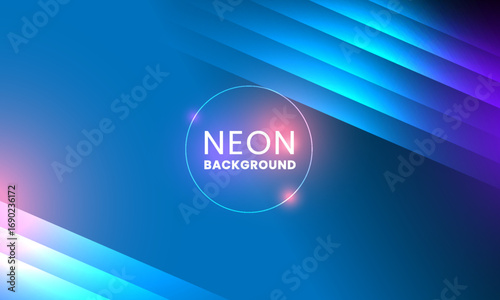 Neon Glowing Circle on Abstract Diagonal Gradient Background in Blue, Purple, and Pink – Futuristic Light Design for Digital Banner, Music Poster