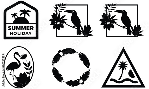 Tropical summer vacation icons and symbols for design projects
