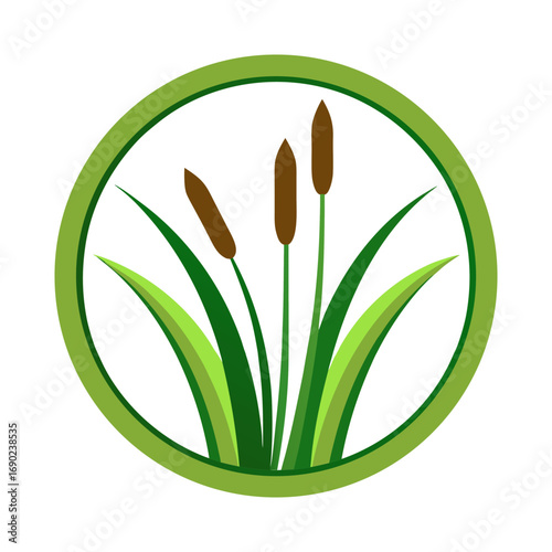 Flat a cattail grass logo vector illustration design