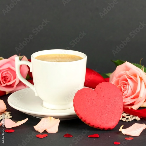 Romantic coffee and cookies on a dark background