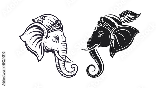 Stylized Ganesh Elephant Silhouette Art for Diwali and Festive Decoration.