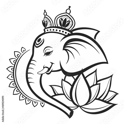 Royal Ganesh Silhouette with Lotus for Diwali and Festive Rangoli Design.