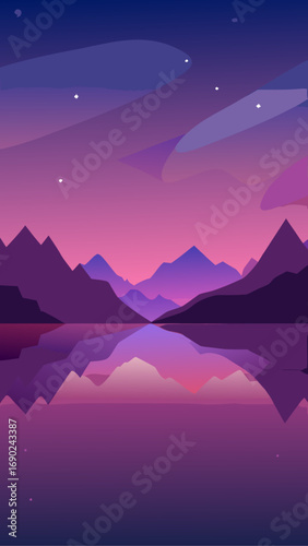 Purple mountain range reflected in water