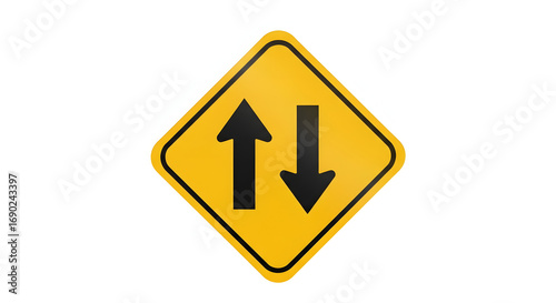 Free Download Yellow diamond road sign with black up and down arrows, two way traffic symbol, isolated on White Background - GFXLoad
