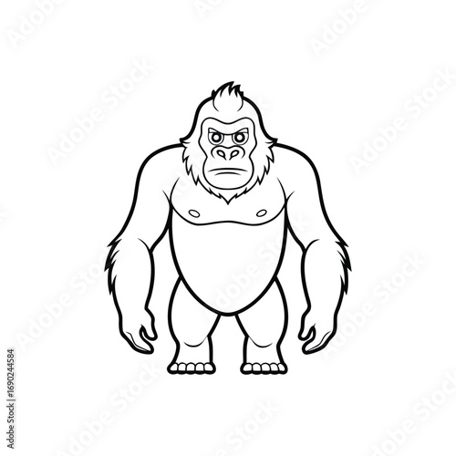 Cartoon gorilla standing fiercely isolated on white background