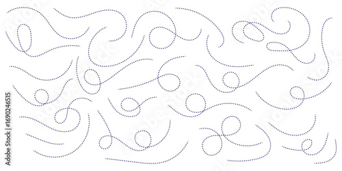 Hand drawn dotted lines path on white background. Curved dotted line, Path travel dotted line trip dashed trace destination. Vector illustration