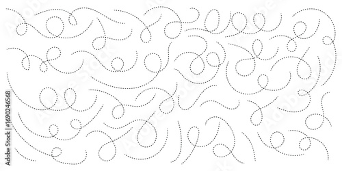 Hand drawn dotted lines path on white background. Curved dotted line, Path travel dotted line trip dashed trace destination. Vector illustration