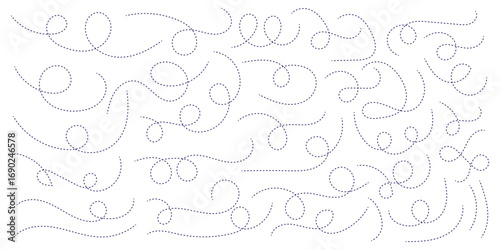Hand drawn dotted lines path on white background. Curved dotted line, Path travel dotted line trip dashed trace destination. Vector illustration