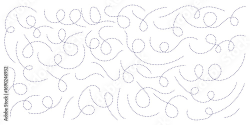 hand-drawn dotted line element set. curved and twisted dashed paths